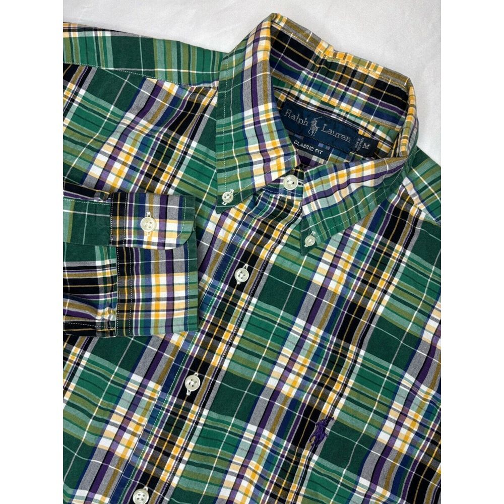 Ralph Lauren Classic Fit Long SleeveButton Down Medium Green Purple Plaid
